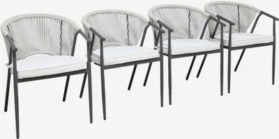 Immagine prodotto di Set 4 sedie da giardino impilabili in acciaio e corde, Beige
