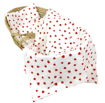 Produktbild von BabyLux Musselin Decke 75 x 100 cm + Kissen für Kinderwagen Wiege Babybett KD9 - Erdbeeren