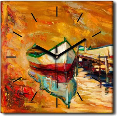 Produktbild von Coloray Uhr auf Leinwand 30x30 cm Wand Uhr Dekoration Wohnzimmer Segeltuch schwarze Hände -Meer Bootshafen
