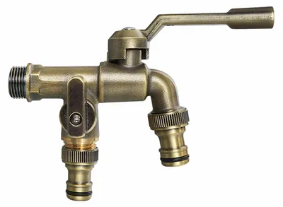 Image de Robinet de jardin double, style vintage, en laiton, 1/2 pouce, avec protection contre le gel