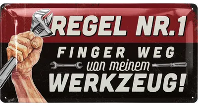 Produktbild von Blechschild retro Werkstatt Schild, Finger weg von meinem Werkzeug, Deko Werkstatt Regeln als Vatertagsgeschenk, Geschenke für Papa 17x34cm
