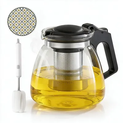 Immagine prodotto di Teiera in vetro da 1100 ml con infusore, filtro in acciaio inossidabile e spazzola