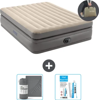 Obrázek produktu pro Vzduchová postel Intex - pro 2 osoby - 152 x 203 x 51 cm - šedá - včetně pumpy - prostěradla a opravné sady