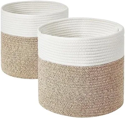 Produktbild von PromoHome® Geflochtene Aufbewahrungskörbe Set aus 2 – Weiche Baumwoll-Spielzeugaufbewahrung für Kinderzimmer, 28x28x28 cm, Beige