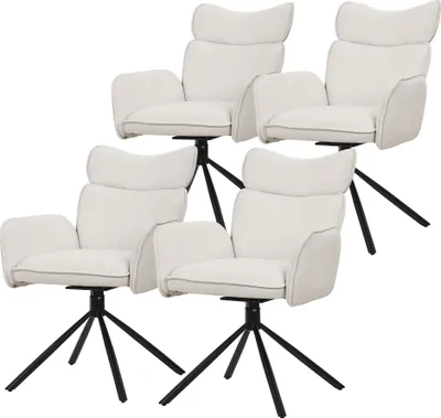 Produktbild von ML-Design Esszimmerstühle drehbar 4er Set Beige Stoffbezug Wohnzimmerstuhl mit Rücken- & Armlehne 360° Drehstuhl mit Metallbeinen Sessel ergonomisch