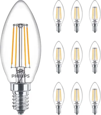 Produktbild von Mehrfachpackung 10x Philips MASTER Value LED Kerze E14 Fadenlampe Klar 3.4W 470lm - 927 Extra Warmweiß | Höchste Farbwiedergabe - Dimmbar - Ersatz Für 40W