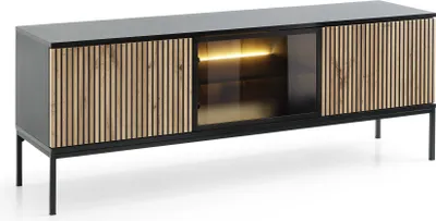 Produktbild von Fernsehschrank Sento Tv-Schrank 154X56X39 Cm Led Licht Unterschrank 3 Türen Schwarz/Wotan Eiche
