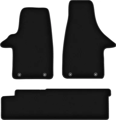 Immagine prodotto di Tappetini in velluto per VW Transporter T5 (2003-2015, furgone, 2 file) neri, set 3 pz, con fissaggi