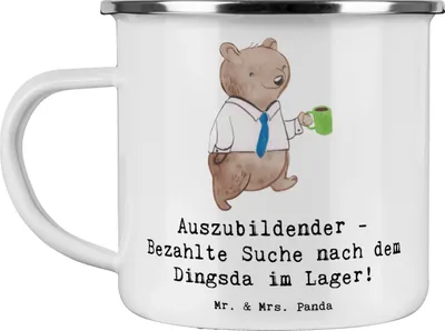 Produktbild von Mr. & Mrs. Panda becher emaille Auszubildender Abenteuer - Weiß - Geschenk, Berufspassion, Tasse, blechbecher, Motivation, Herausforderungen, handgefertigte Geschenke