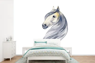 Produktbild von MuchoWow® Fototapete für Wohnzimmer oder Schlafzimmer Wandtapete Vinyl Motivtapete Pferd - Aquarell - Tier - Mädchen - Kinder - Mädchen - 420x280 cm - Zimmer für Kinder