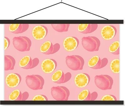Produktbild von MuchoWow® Textilposter Sommer - Zitrone - Rosa - Gelb 150x100 cm mit schwarzem Rahmen - Schlafzimmer