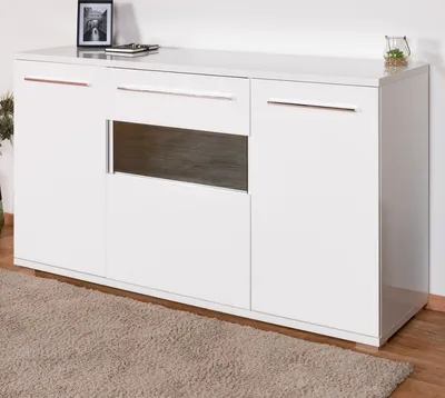 Produktbild von Kommode Garim 3, Farbe: Weiß Hochglanz - 85 x 150 x 45 cm (H x B x T)