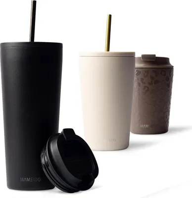 Immagine prodotto di MAMEIDO thermo mug in acciaio inox con cannuccia 700ml e 470ml a doppia parete isolata a prova di perdite
