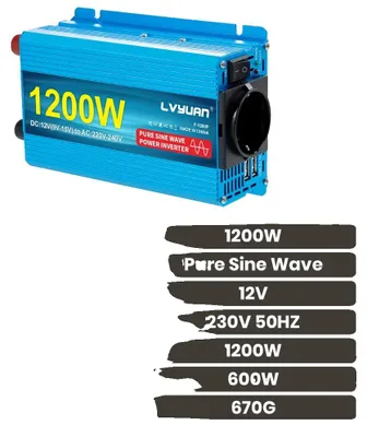 Productafbeelding van Omvormer, zuivere sinusgolf, dubbele USB-laadfunctie, 1200W