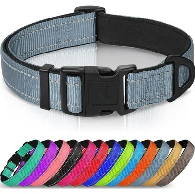 Produktbild von Hundehalsband Gepolstert Verstellbar Neopren Nylon Reflektierend M Grau