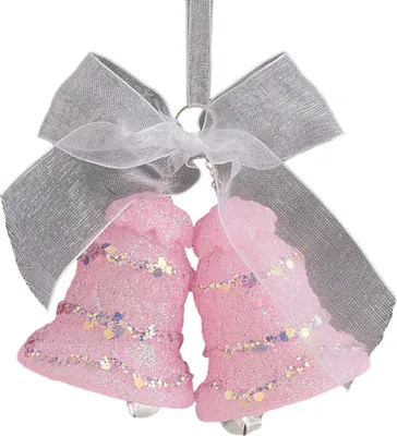Produktbild von Rosa Glitzer-Weihnachtsornamente aus Acryl: Schleife, Glocke, Baum, Ballerina – Hängende Dekorationen für Weihnachtsbaum und Weihnachtsfeier