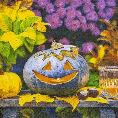 Produktbild von 20 Servietten Happy Pumpkin - Geschnitzter Kürbis 33x33cm