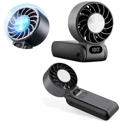Produktbild von 3-in-1 Tragbarer Handventilator Turbofan, Eis-Kühlung, 5 Stufen, starker Brushless-Motor, LED-Display, stufenlose Regelung, 2000mAh Akku, Type-C