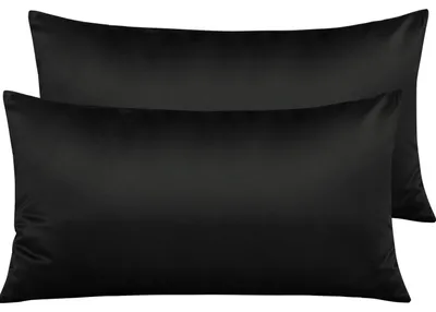 Image de Housses de coussin en satin avec fermeture éclair - 40x80 cm - Noir - Lot de 2