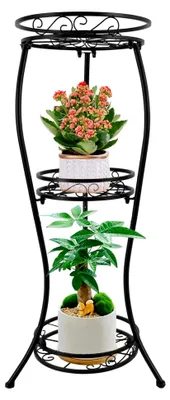 Produktbild von Blumenständer aus Metall, 3-stufiger Pflanzenständer mit Schraubenschlüssel, 84 cm für den Außenbereich, rostfreier Eisen-Blumentopfständer für Innenräume und Patio