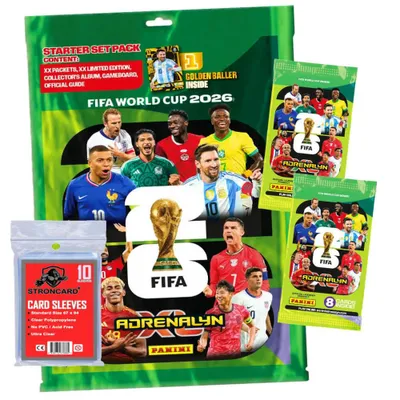 Produktbild von Fifa World Cup 2026 Adrenalyn XL - WM Trading Cards Sammelkarten - 1 Starter + 2 Booster + 10 STRONCARD Sleeves
