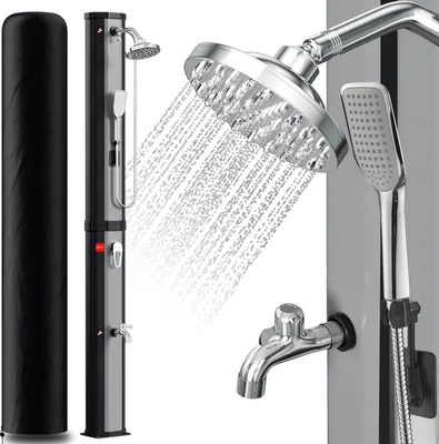 Produktbild von Jayseuw Solardusche 20-60 Liter - bis 60°C – mit schwenkbarem Duschkopf, Fußdusche & Gartenschlauch