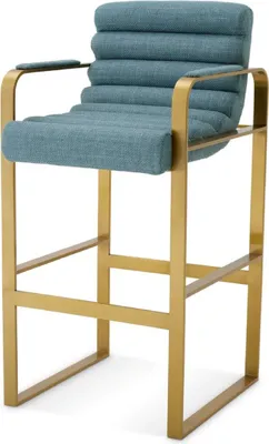 Produktbild von Casa Padrino Luxus Barstuhl mit Armlehnen Blau / Messing 53,5 x 57,5 x H. 107 cm - Gepolsterter Edelstahl Barhocker - Bar Möbel - Luxus Möbel - Luxus Qualität