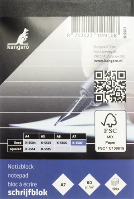 Obrázek produktu pro kangaro  K-5507 kangaro Notizblock DIN A7, liniert, 100 Blatt