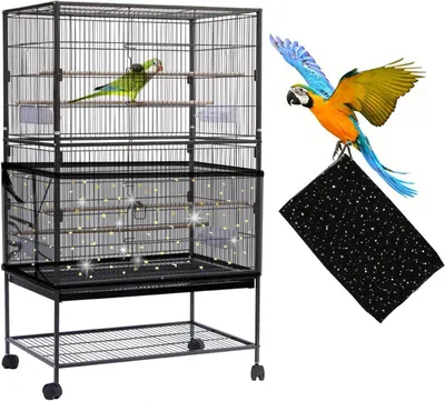 Image de Couverture de cage à oiseaux réglable avec cordon de serrage, Extra Large, Noir, étoile à paillettes