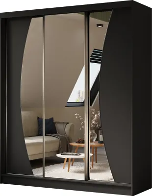 Produktbild von 180 cm Kleiderschrank Vex mit Spiegel inklusive 3 Schiebetüren Schwebetürenschrank (Farbe: schwarz)