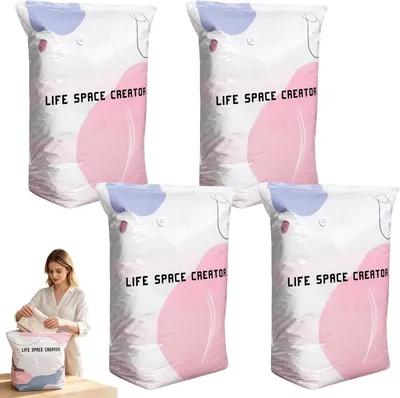 Productafbeelding van No-Pump Vacuümopbergzakken - Set van 4 - Vacuümzakken zonder pomp - Luchtdichte compressiezakken - Kleding