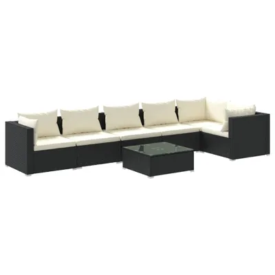 Image de vidaXL Ensemble de salon de jardin 7 pièces avec coussins Poly rotin noir