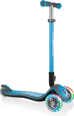 Produktbild von GLOBBER Elite Deluxe Lights – Tretroller Kinder, 120/80 mm, ABEC 5, 3-rädrig, höhenverstellbar, LED-Rollen, hellblau