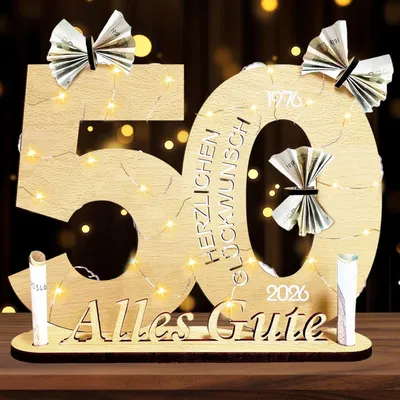 Imagen del producto de Libro de visitas de madera, personalizable, para el 50º cumpleaños, decoración para celebraciones