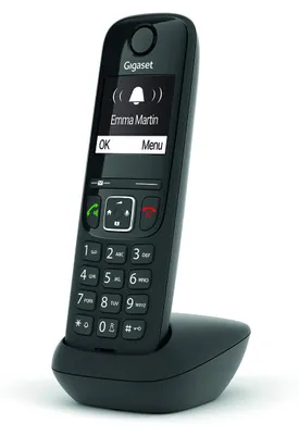 Produktbild von Gigaset AS690HX, Analoges/DECT-Telefon, Kabelloses Mobilteil, Freisprecheinrichtung, 150 Eintragungen, Anrufer-Identifikation, Schwarz