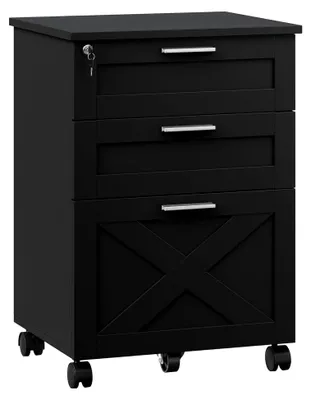 Produktbild von Aktenschrank mit Rollcontainer und 3 Schubladen, abschließbar, Büro-Aktenschrank mit Hängeregisterfach - 48 x 40 x 68 cm, Schwarz