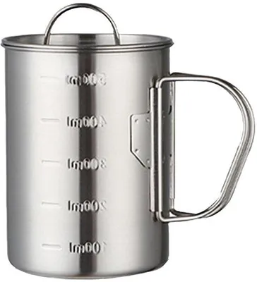 Immagine prodotto di Tazza da campeggio in acciaio inossidabile, pieghevole, con manici ripiegabili e coperchio. Capacità: 500 ml