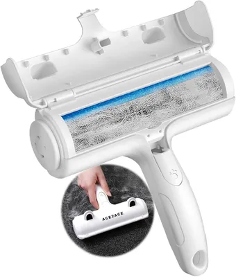 Image de Enlève-poils pour animaux de compagnie, rouleau anti-peluches réutilisable, bleu, compact, idéal pour l'entretien du pelage