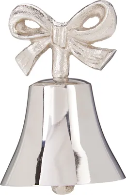 Obrázok produktu pre Vianočný kovový zvonok s jednoduchou mašľou, 9 cm – strieborný, značka H&L