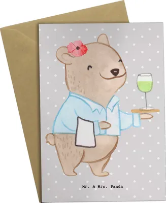 Produktbild von Mr. & Mrs. Panda Grußkarte Restaurantfachfrau Herz - Grau Pastell - Geschenk, glückwunschkarten, neujahrskarte, hochzeitskarten, einladungskarten, weihnachtskarten