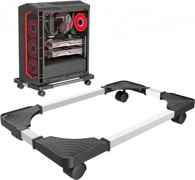 Obrázok produktu pre Univerzálny stojan na CPU pre stolové PC - Nastaviteľný držiak CPU so 4 kolieskami - Mobilný vozík na CPU pod stôl - čierny