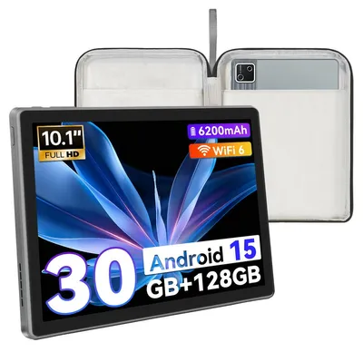 Produktbild von Tablet 10.1 Zoll, Octa Core, 30(6+24)GB RAM, 128GB, Android 15, HD 1280x800, Widevine L1, Wi-Fi 6, 6200mAh, mit Tasche