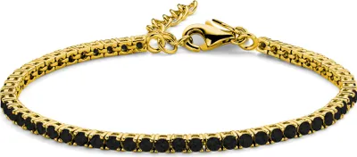 Produktbild von Neu Bling 9NB-1231 Silbernes Tennisarmband mit Zirkoniasteinen 3mm - Schwarz - 16.5+3cm - Silber - Vergoldet/Gold auf Silber