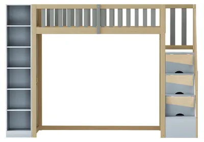 Produktbild von Hochbett - Kinderbett 90 x 200 cm - Stauraum - Regale - Kleiderschrank - Sicherheitsleiter - Grau