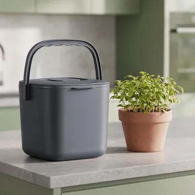 Produktbild von SONGMICS Geruchsdichter Komposteimer für die Küche, Biomülleimer mit Deckel und Griff, 4 L, 24 x 20 x 19,5 cm, Grau