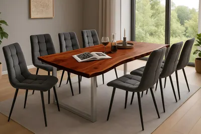Produktbild von SAM® Esstisch Baumkante massiv Akazie nussbaum 240 x 100 silber QUINN