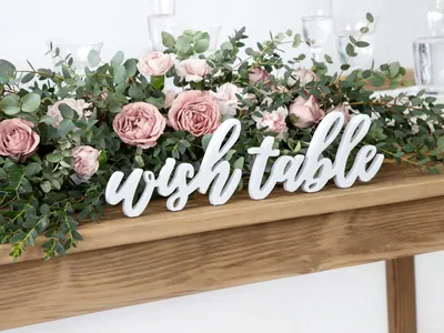 Produktbild von Tischaufsteller Wish Table Holz Holzbuchstaben Deko 40x10cm weiß 2tlg