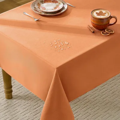 Obrázek produktu pro Obdélníková ubrus, 240 x 140 cm, oranžová, omyvatelná, vzhled lnu, mikrovlákno