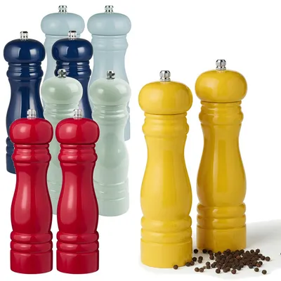 Produktbild von LS-LebenStil 2x Design Holz Salzmühle & Pfeffermühle 2´er Set Gelb 21x5cm Keramikmahlwerk Gewürzmühle Mühle für grobes Salz schwarzer Pfefferkörner