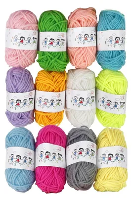Obrázok produktu pre Priadze na háčkovanie a pletenie, 12 farieb, 10 g/20 m, akryl, sada vhodná pre začiatočníkov, farebná